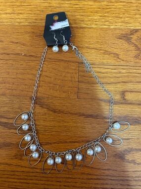Silver Pearl Accent Necklace and Earrings